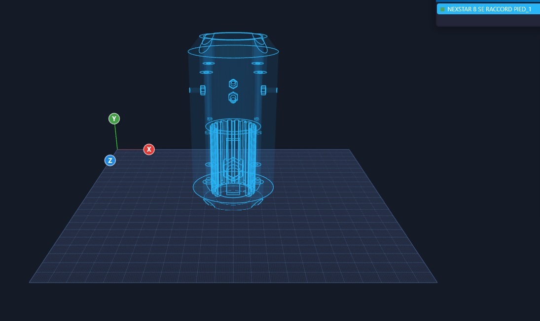 NASSCAD X-Ray mode — NexStar 8 SE telescope part wireframe inspection